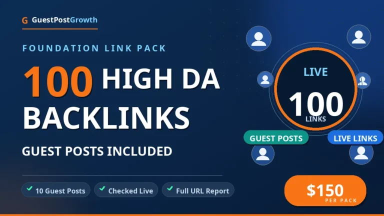 Buy high DA backlinks — 100 live links with guest posts included — foundation backlink pack