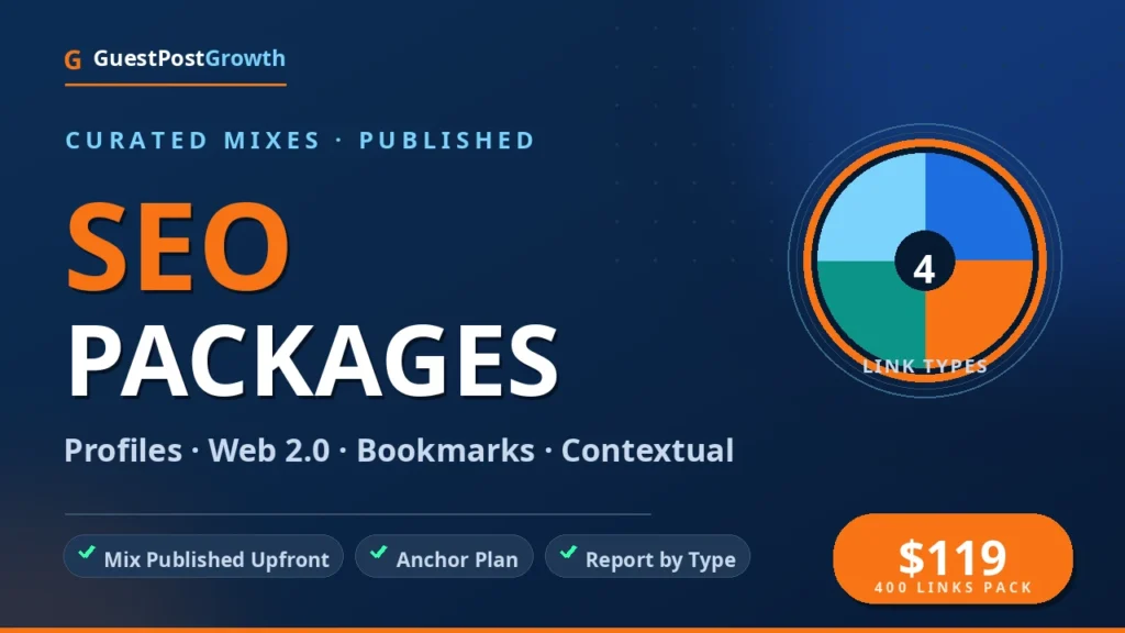 Buy SEO backlinks packages — curated profile, Web 2.0, bookmark and contextual link mixes — GuestPostGrowth